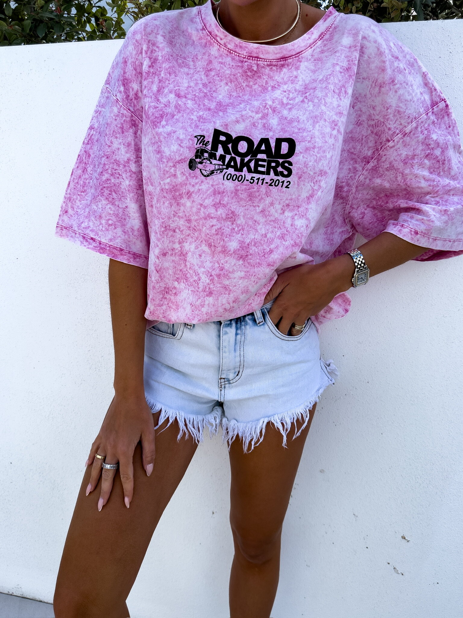 T-shirt Road Makers dekatyzowany różowy