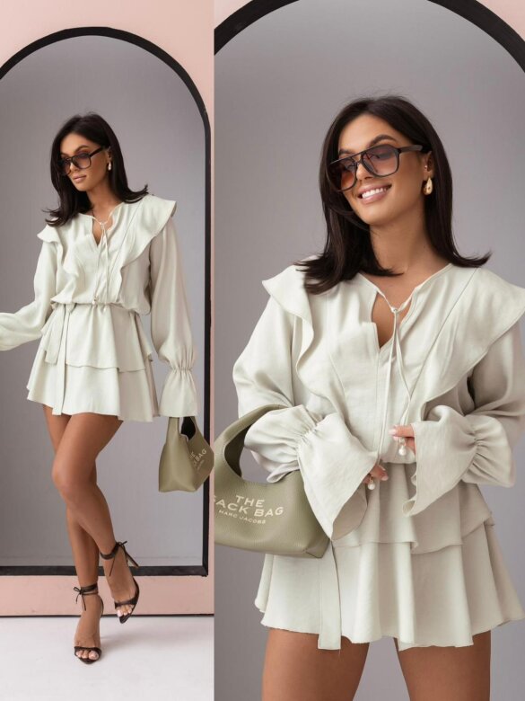 Dress Leonza with ruffles matcha
