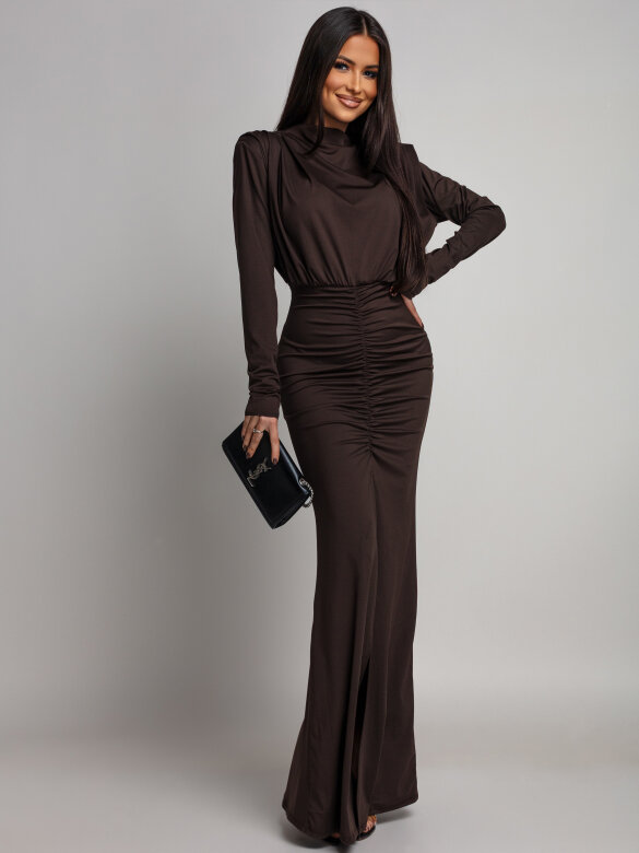 Sukienka Carvella z marszczeniem czekoladowa