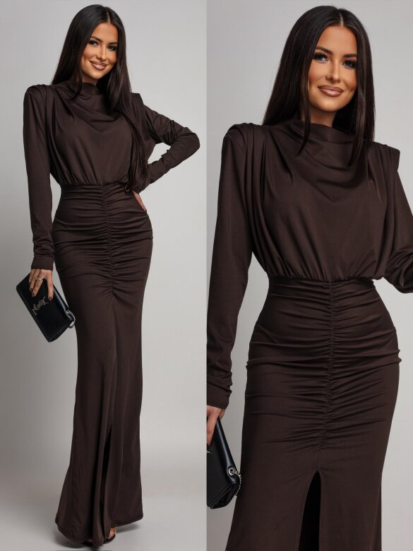 Sukienka Carvella z marszczeniem czekoladowa