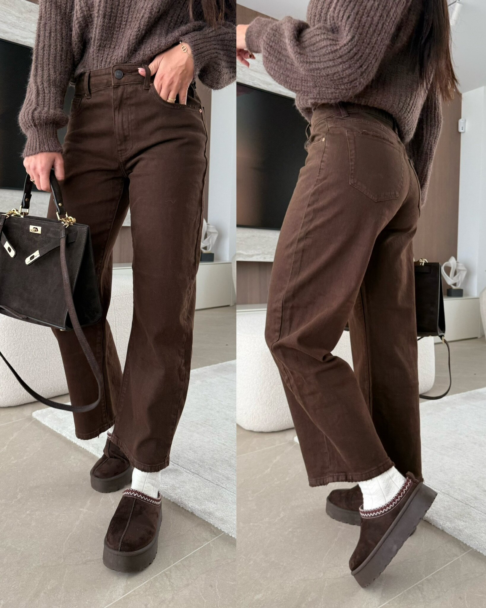 Spodnie Calrose jeans czekoladowe