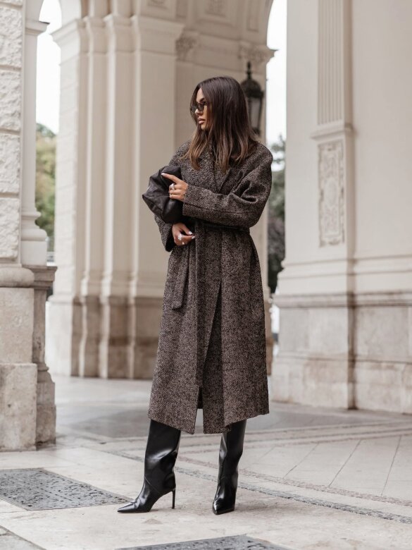 Płaszcz Osher II wiązany karmelowo-czarny