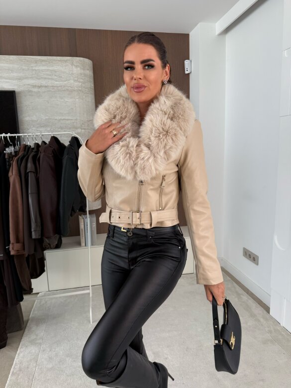 Kurtka Connie z futrem jasnobeżowa