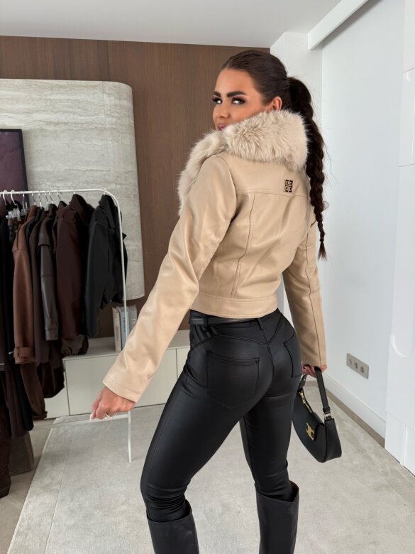 Kurtka Connie z futrem jasnobeżowa