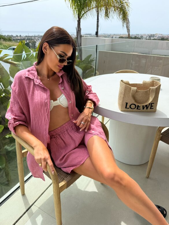Komplet 2w1 Mareno lniany malinowy