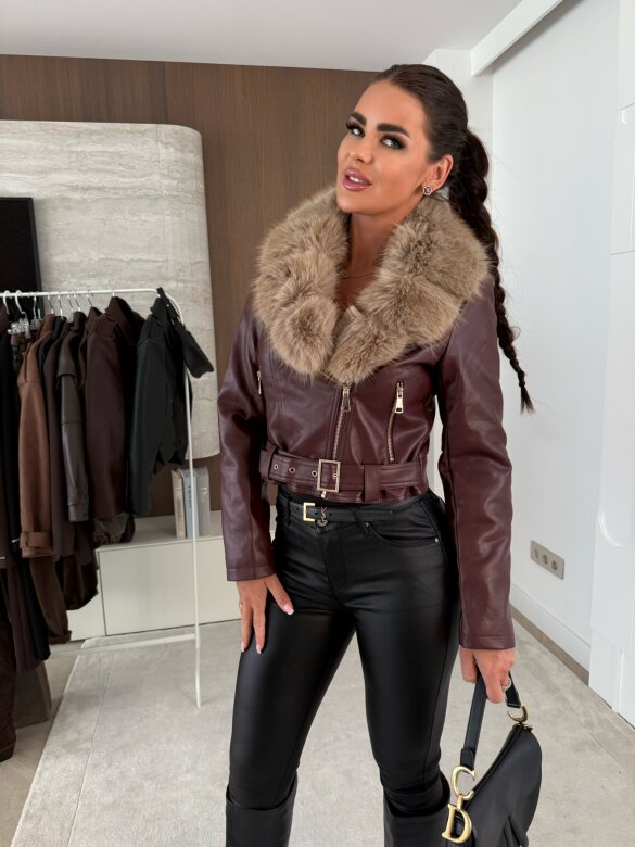 Kurtka Connie z futrem bordowa 