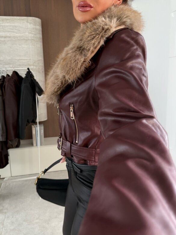 Kurtka Connie z futrem bordowa 