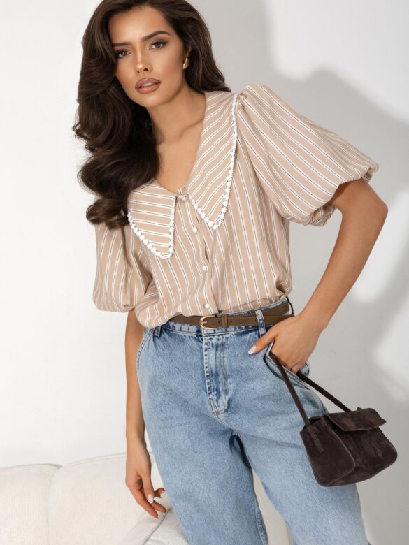 Koszula Serenvia w paski beżowo-biała