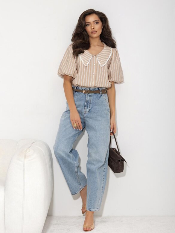 Koszula Serenvia w paski beżowo-biała