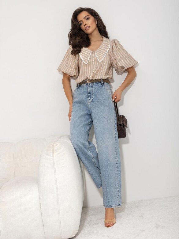 Koszula Serenvia w paski beżowo-biała