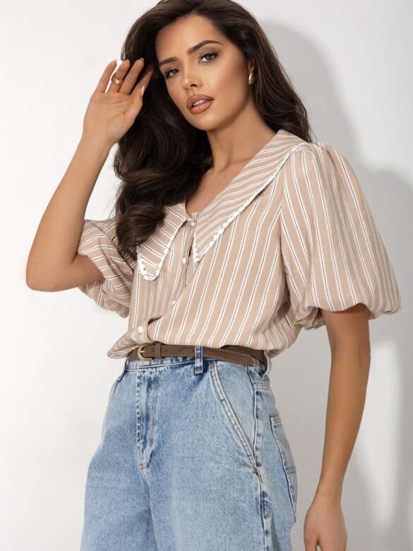 Koszula Serenvia w paski beżowo-biała