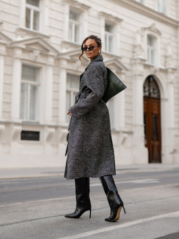 Płaszcz Osher II wiązany biało-czarny