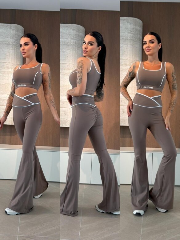 Komplet 2w1 Pilates dzwony mocca 