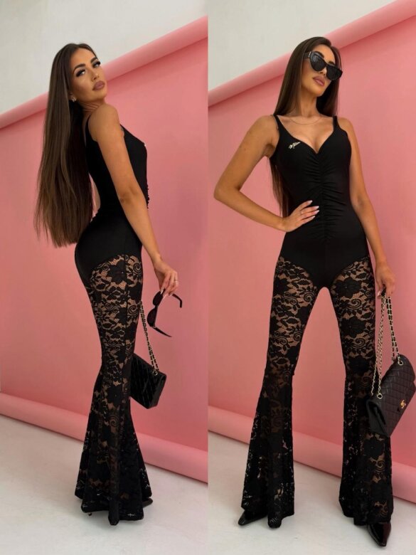 Kombinezon Aureline z koronką czarny 