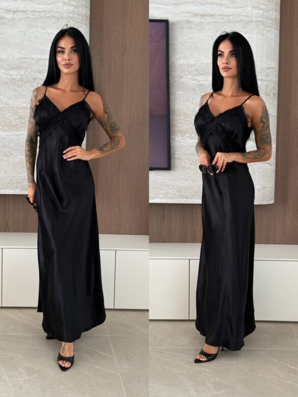 Sukienka Leggera satynowa z koronką czarna 