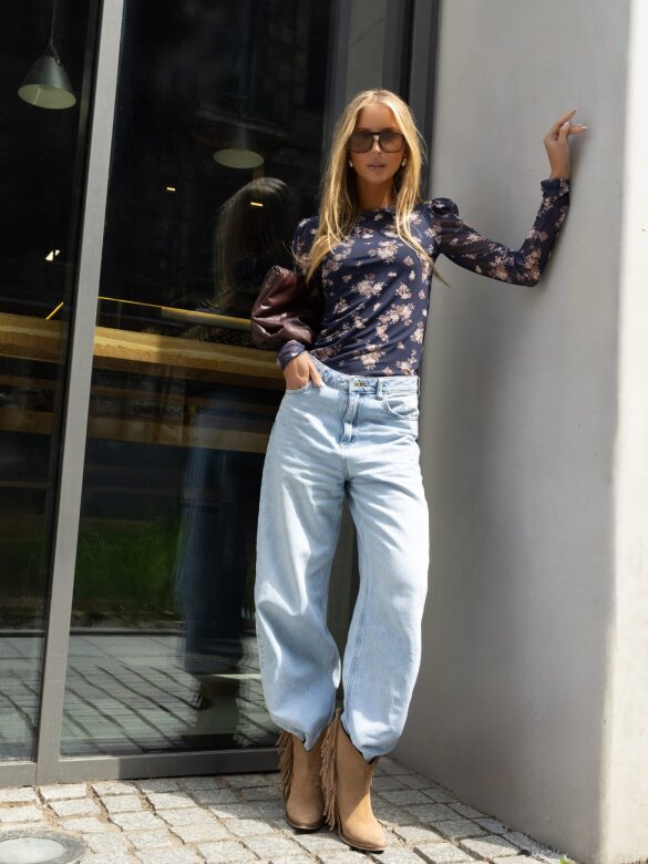 Blouse Mary with net navy-beige