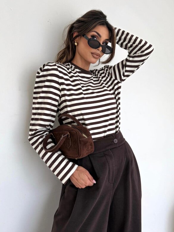 Bluzka Blanco longsleeve ecru-czekoladowa