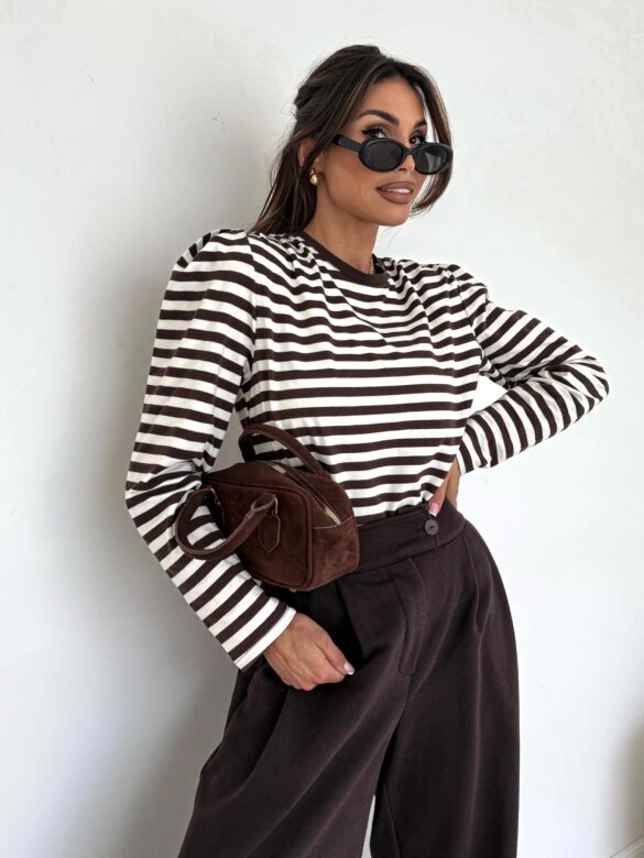 Bluzka Blanco longsleeve ecru-czekoladowa