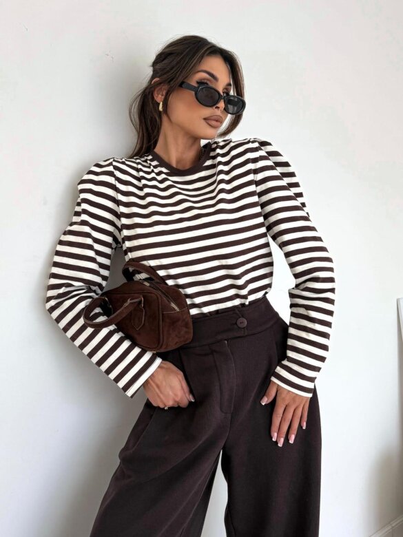 Bluzka Blanco longsleeve ecru-czekoladowa