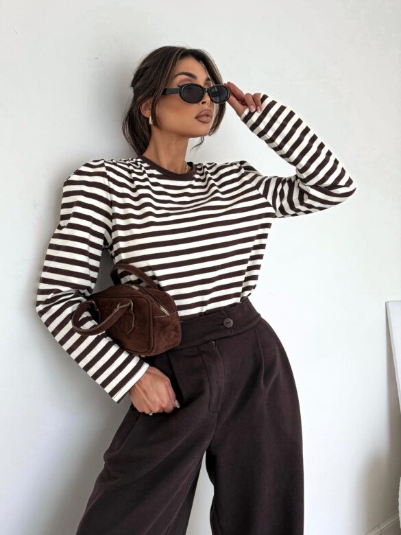 Bluzka Blanco longsleeve ecru-czekoladowa