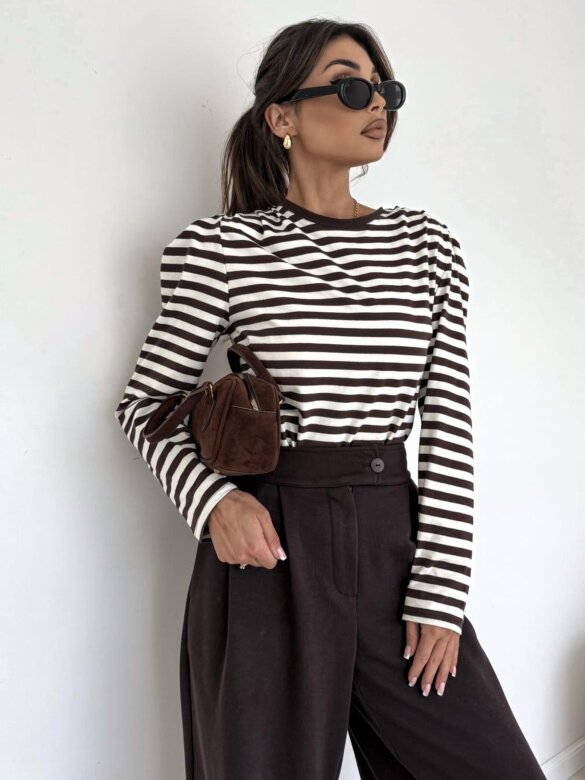 Bluzka Blanco longsleeve ecru-czekoladowa