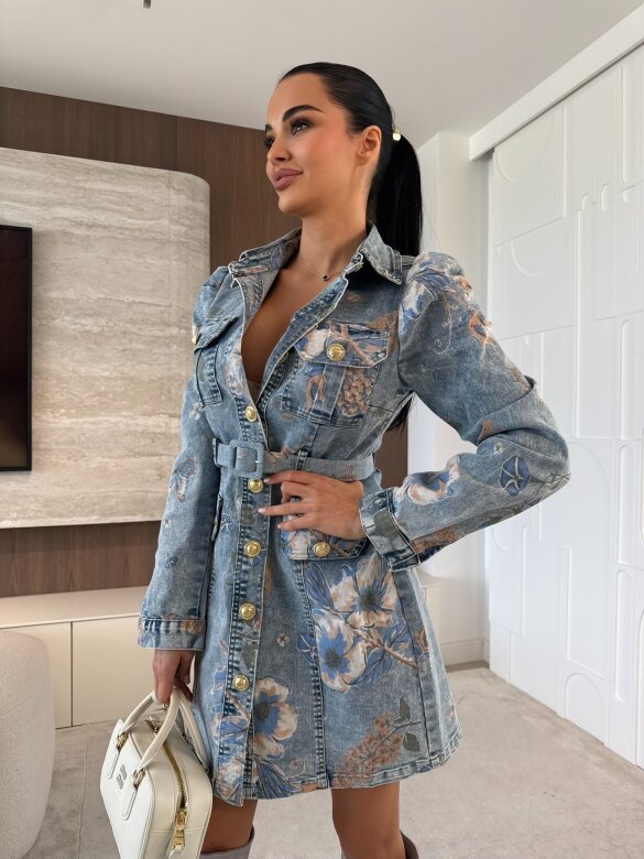 Sukienka Lui jeans w kwiaty niebieska