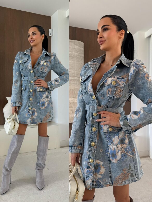 Sukienka Lui jeans w kwiaty niebieska