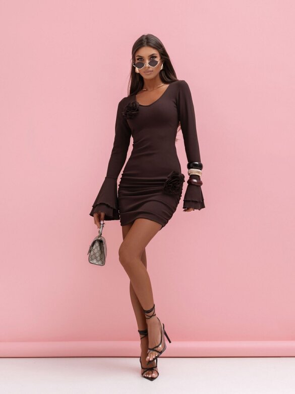 Sukienka Rosaletta z różami czekoladowa 