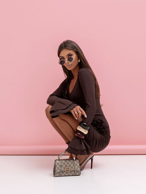 Sukienka Rosaletta z różami czekoladowa 