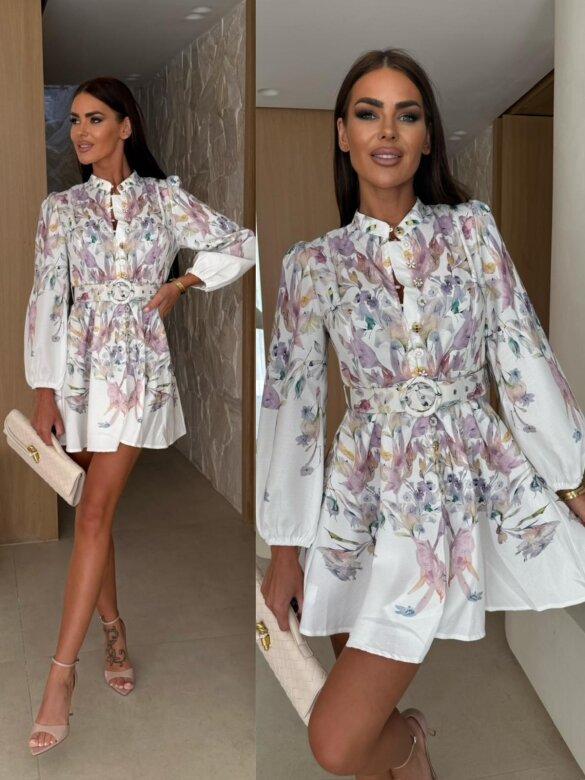 Sukienka Perfecta w kwiaty biało-lilac