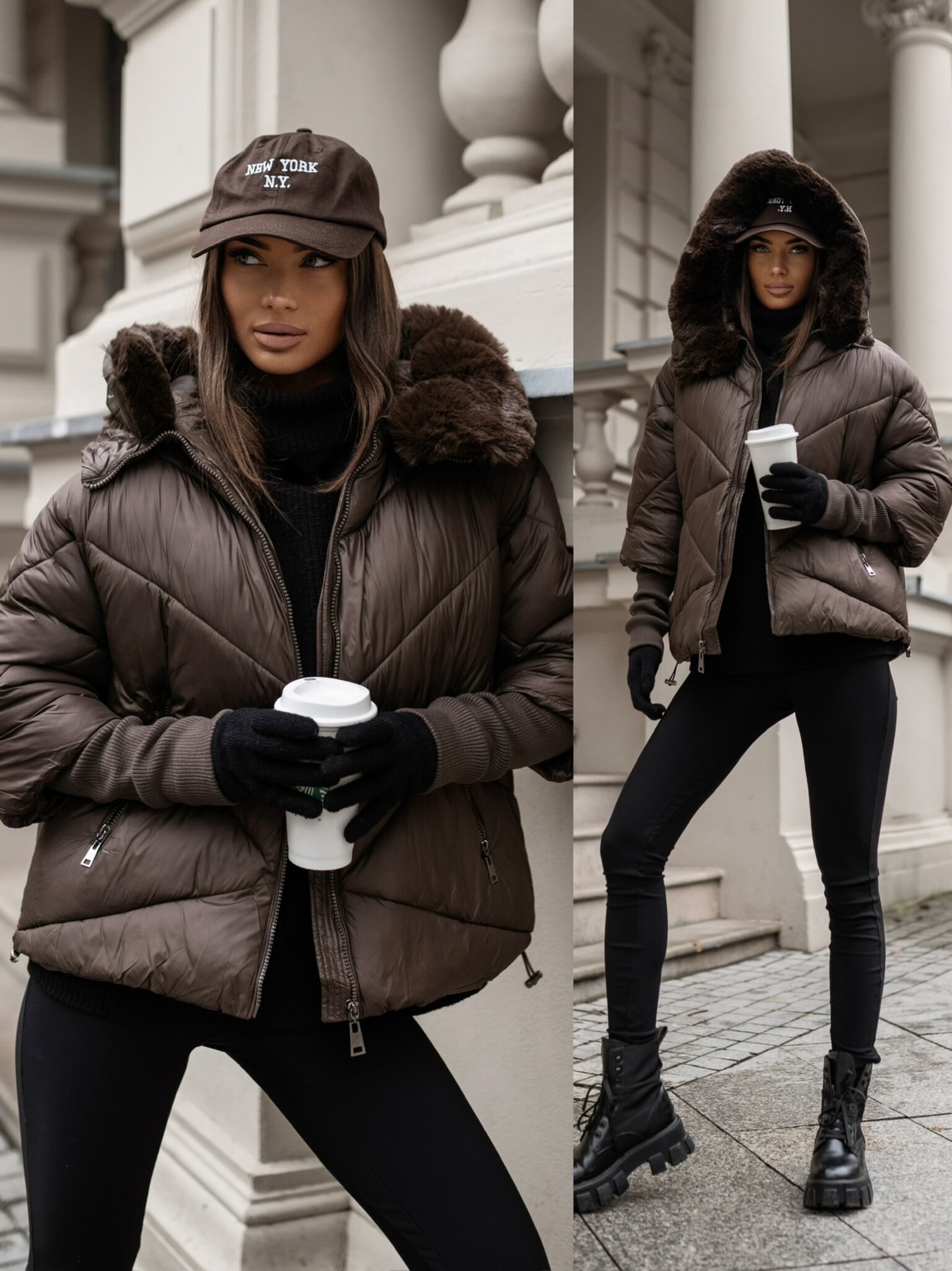 Kurtka Sabbia pikowana czekoladowa