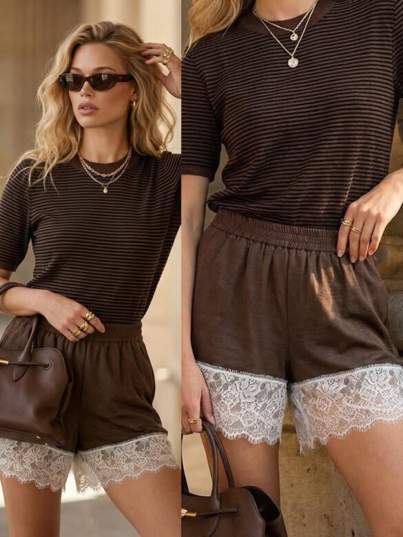 Spodenki Riva z bawełną i lnem czekoladowe