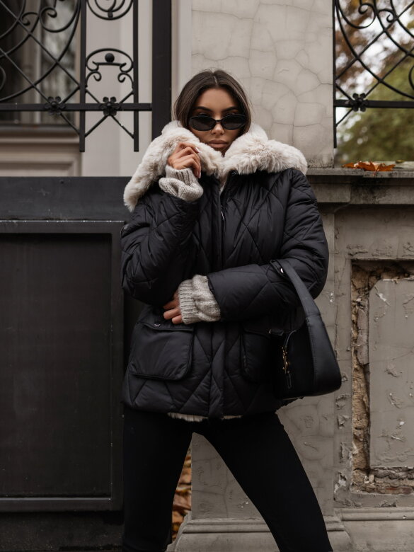 Kurtka Platino pikowana czarna-ecru