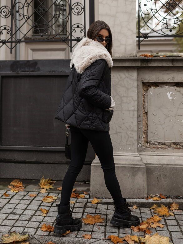 Kurtka Platino pikowana czarna-ecru