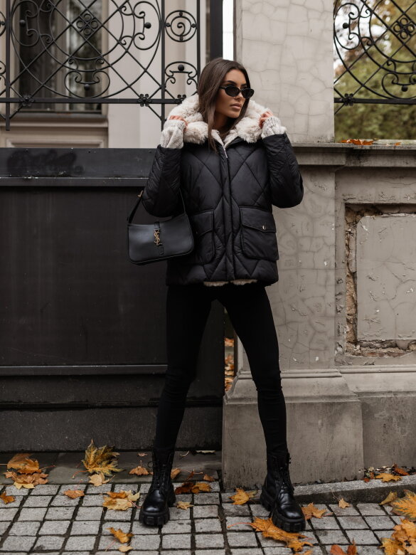 Kurtka Platino pikowana czarna-ecru