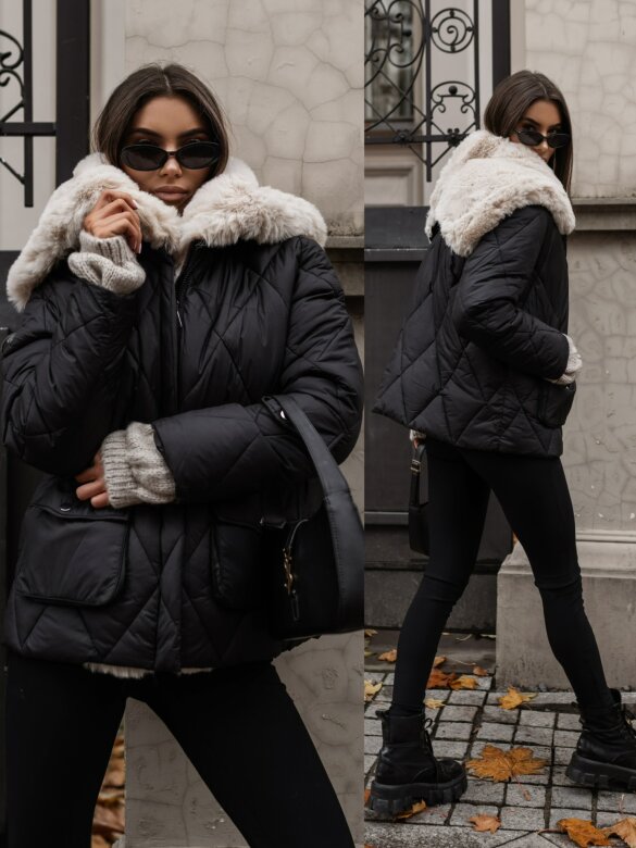 Kurtka Platino pikowana czarna-ecru