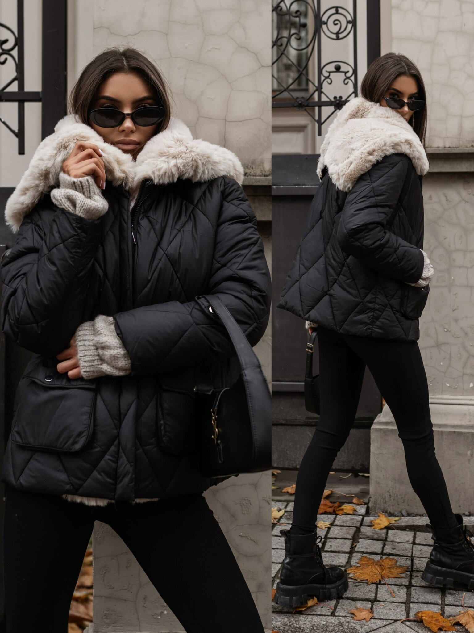 Kurtka Platino pikowana czarna-ecru