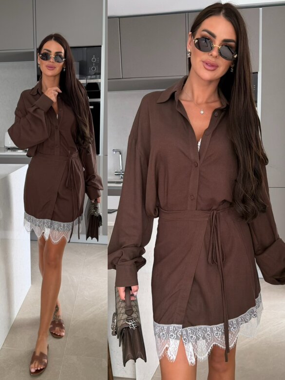 Skirt Riva with cotton and linen chocolate