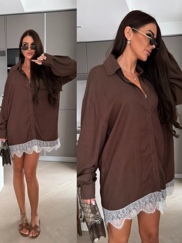Shirt Riva with cotton and linen chocolate