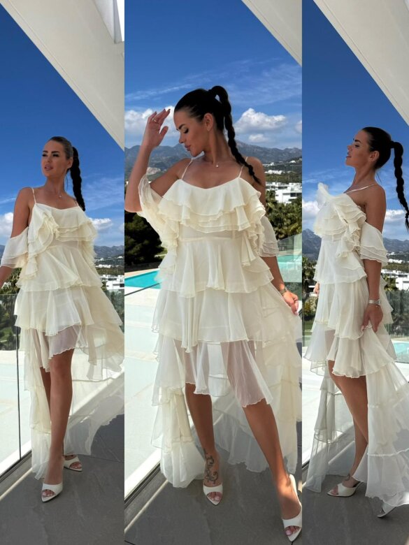 Sukienka Callana z jedwabiem jasnobeżowa