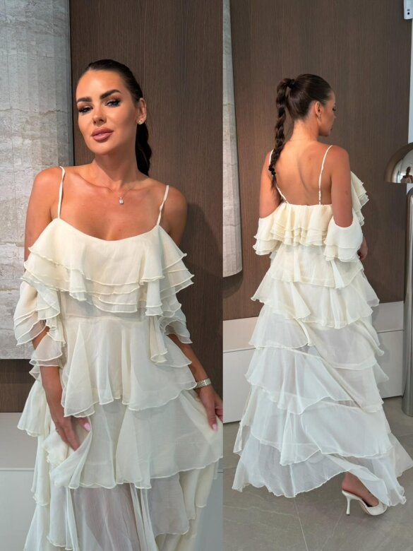 Sukienka Callana z jedwabiem jasnobeżowa