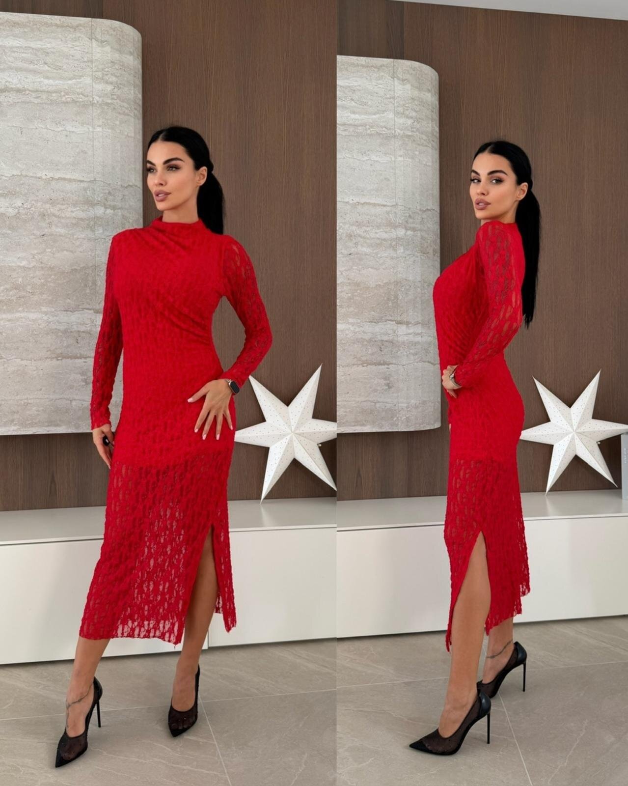 Sukienka Veliona koronkowa czerwona 