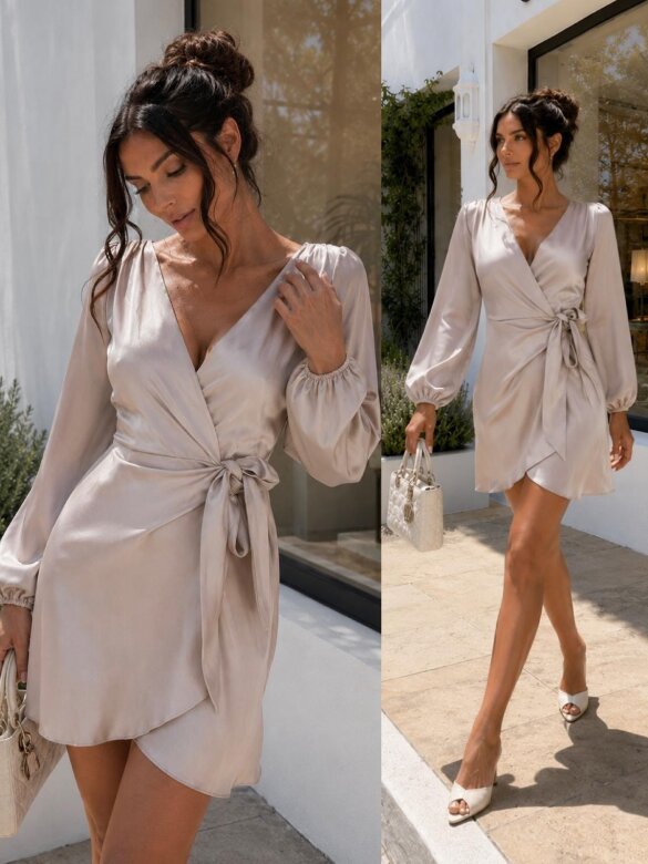 Dress Amalfi Glow satin beige