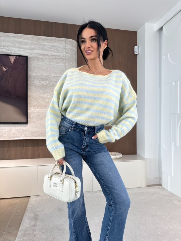 Sweter Bellia w paski żółto-błękitny