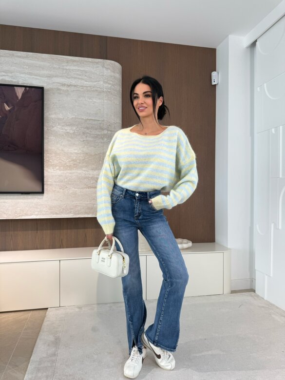 Sweter Bellia w paski żółto-błękitny