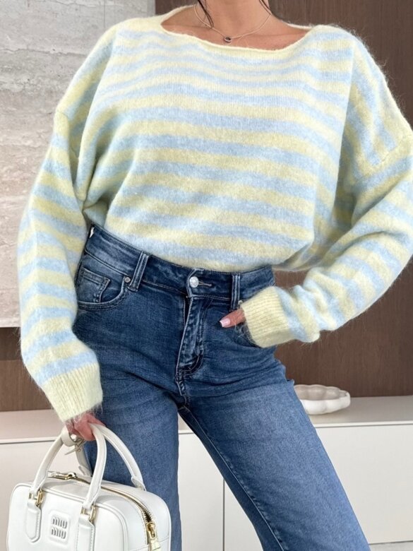 Sweter Bellia w paski żółto-błękitny