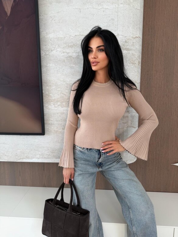 Sweter Raffine prążkowany beżowy