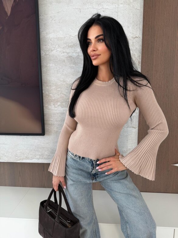 Sweter Raffine prążkowany beżowy