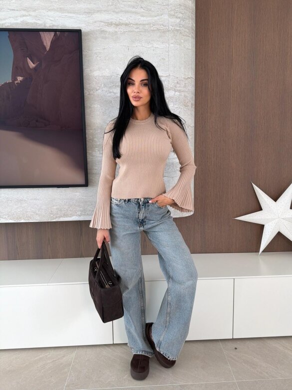 Sweter Raffine prążkowany beżowy