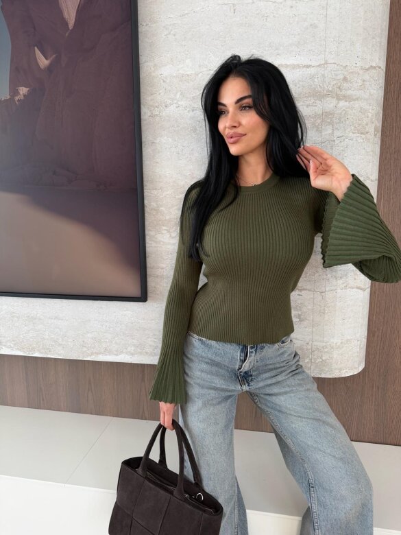 Sweter Raffine prążkowany zielony 